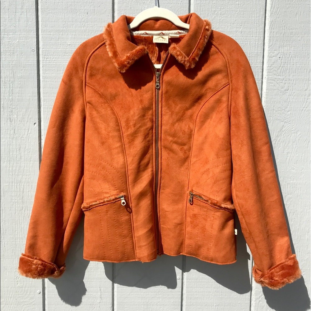 Tsunami rust/burnt orange suede sherpa lined soft chunky retro vintage jacket - Picture 1 of 8